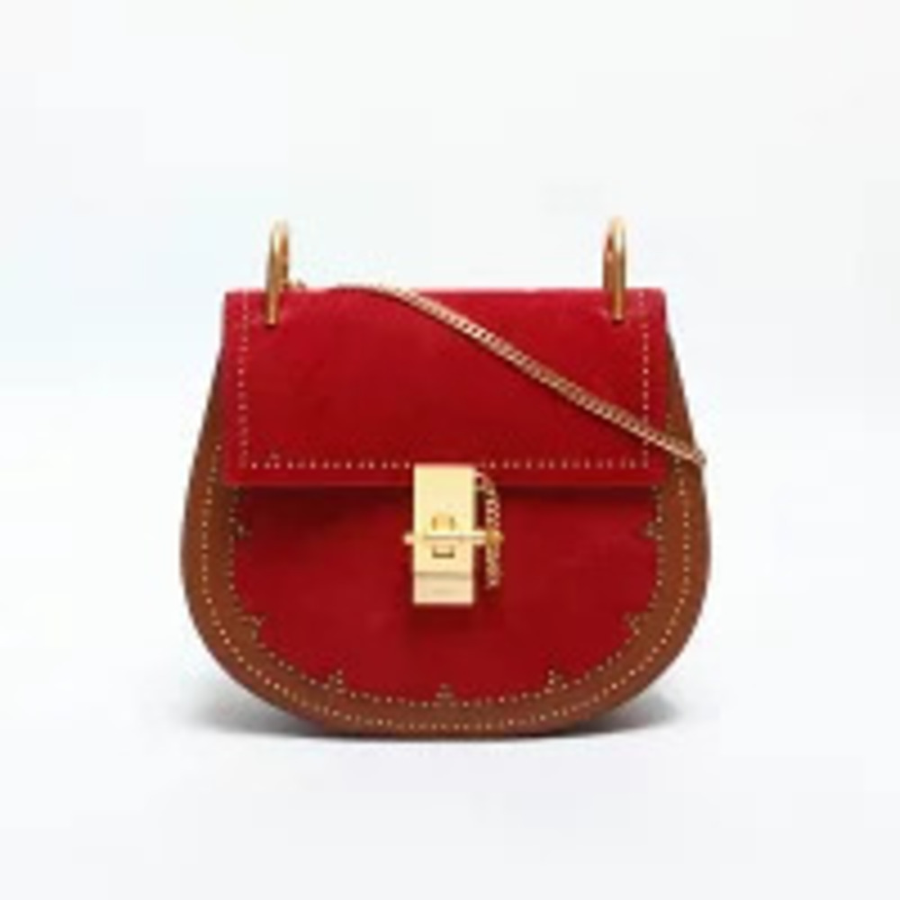 Chloe Bag Drew Shoulder Suede Leather Red